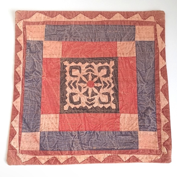 Beautiful Vintage Orange & Blue Patchwork Batik Pillow Sham from India - Picture 7 of 8